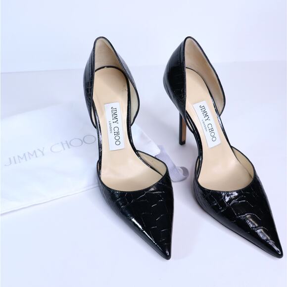 JIMMY CHOO Addison D'Orsay Pump Black Croc Embossed Leather Women's 35.5/US 5.5 - Picture 1 of 8